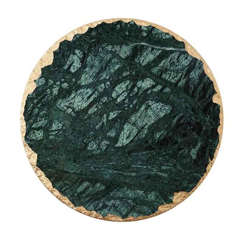 Green round natural marble painted golden table mat coasters insulation mat