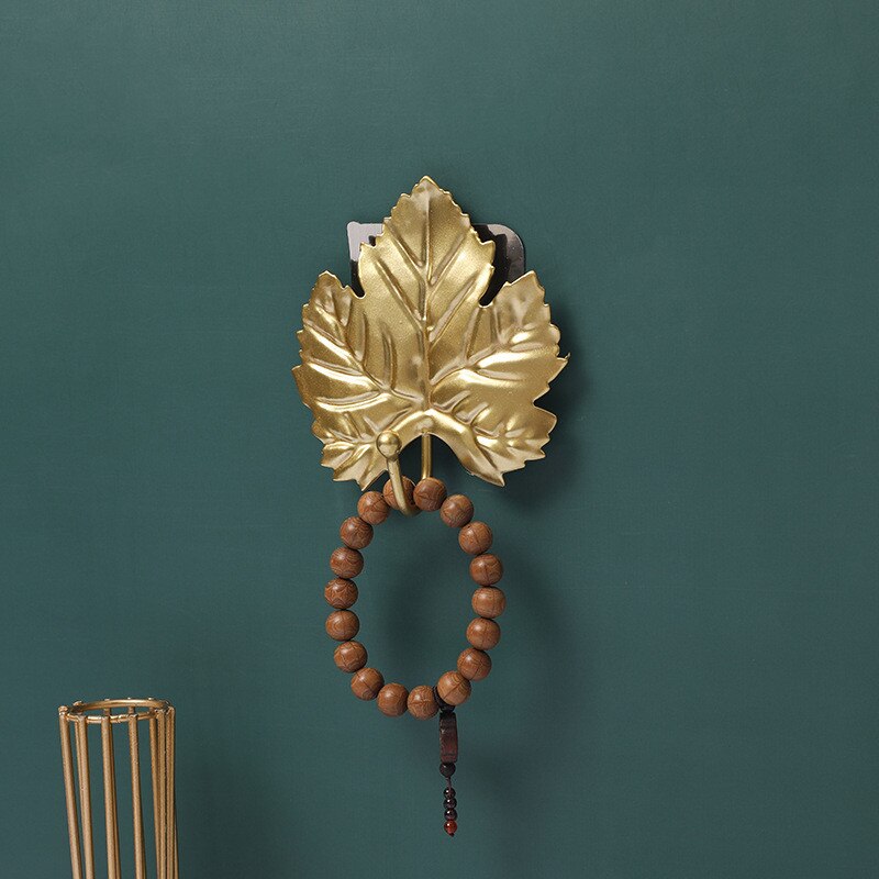 Nordisk krog pungbøjle gylden bladform frakke rack vægfrakke nøgleholder uden hul hjem væghængende dekoration: 3