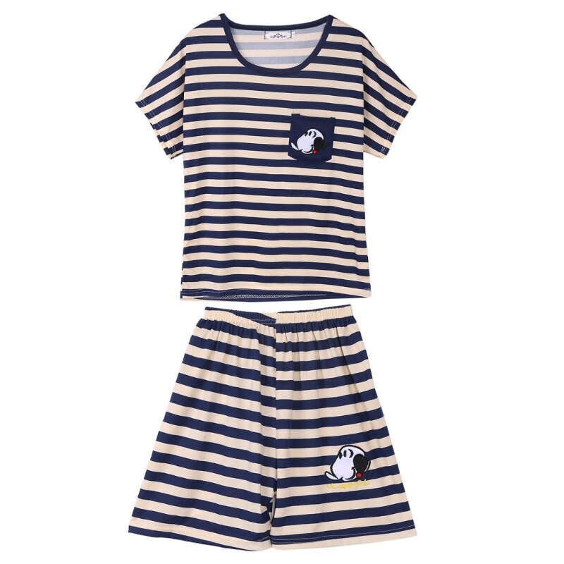 Women Cartoon Pajamas Short Sleeve Cotton Pyjamas Set Home Nightwear Sleepsuit L41D: PAT1-XL