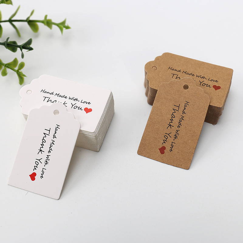 100pcs 5x3cm Handmade Thank You Tags White Kraft Paper Tags Garment Shoes Bags Hang Tag Package Cards Cake Cookie Bags Accessory