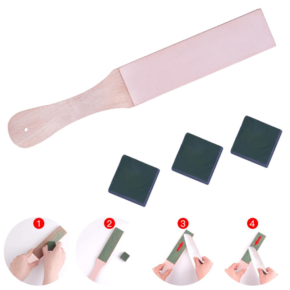 4PCS DIY Leather Strops Kit Wooden Double Sided Leather Paddle Strop with 3Packs Polishing Compounds for DIY Craft 40P: Default Title