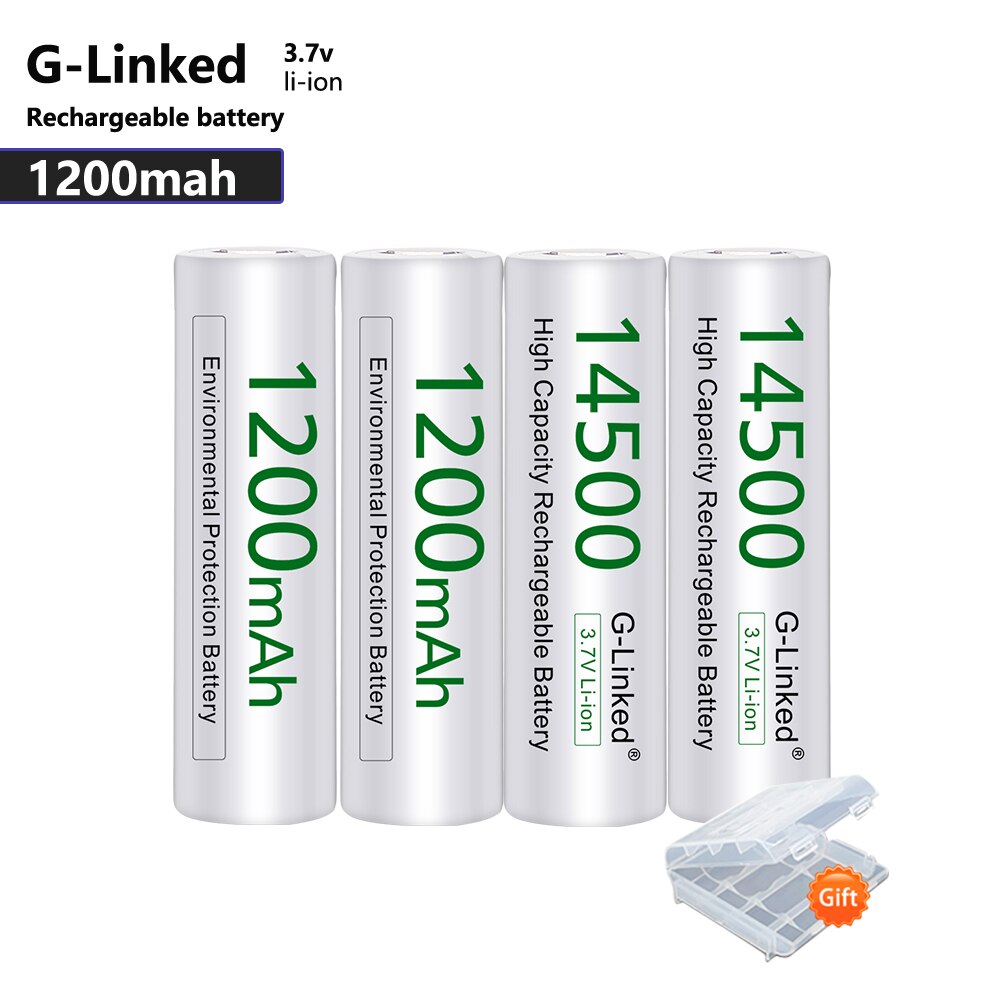 AA 14500 Lithium Battery 14500 3.7V 1200mAh Rechargeable Battery AA Battery for Gas Meter Alarm with Free Holder: 4pcs aa 3.7v 14500