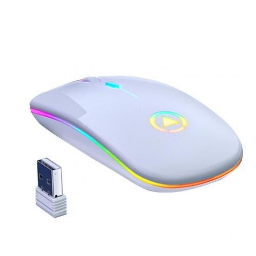 Rechargeable Wireless Mouse Computer Silent Colorful LED Mice Optical Ergonomic Gaming Mouse For Home Office PC Laptop: White