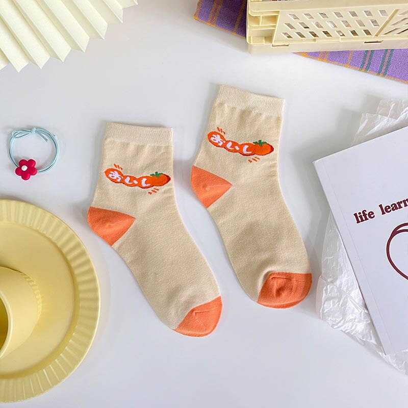 Fruits chaussettes drôles fraise pastèque Orange mignon chaussettes femme Harajuku Skarpetki heureux 12 Style Calcetines Divertidos: 3