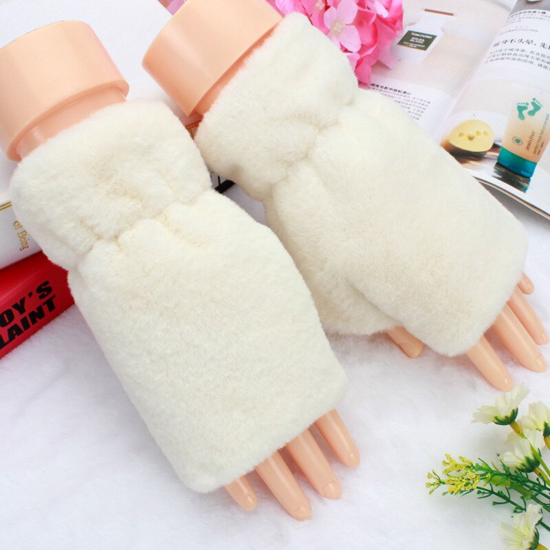 Kinder Mädchen Halbe Finger Flip Fäustlinge Plüsch Dicken Fahren Handschuhe Nette Katze Touchscreen Handschuhe für Mädchen Winter Warme Handschuhe: 4-White