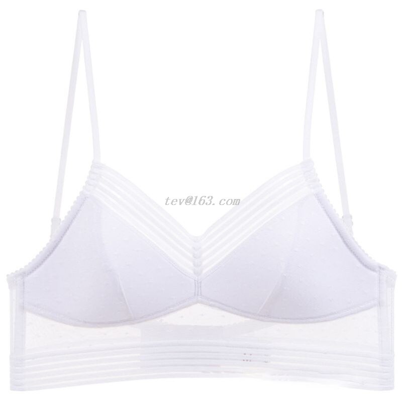 Sexy Women Lingerie Deep U Low Back Lace Bralette Thin Cup Polka Dot Bustier Top Mesh Wireless Seamless Breathable Underwear Bra: White / S