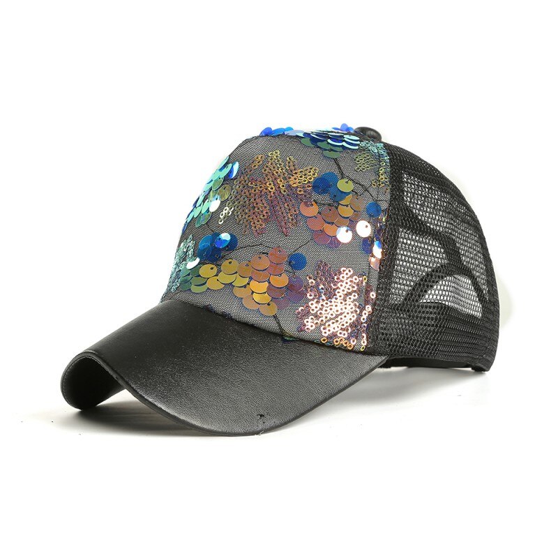 Outdoor Pailletten Zomer Hoed Mesh Hoed Zonnebrandcrème Ademend Paardenstaart Baseball Cap Dames Hip Hop Cap Vrouwelijke Pailletten: Blauw