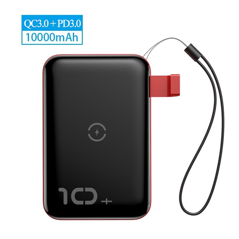 Baseus 10W Wireless Power Bank 10000Mah Quick Charge 3.0 + PD3.0 Powerbank Draadloze Opladen Externe Batterij Oplader Voor xiaomi: Powerbank Red