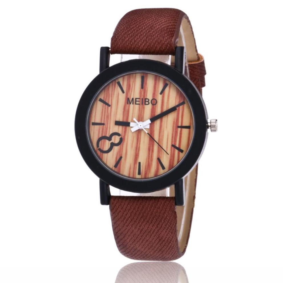 Modeling Houten Quartz Herenhorloge Toevallige Houten Kleur Lederen Horloge Analoge Quartz Horloge Armband voor