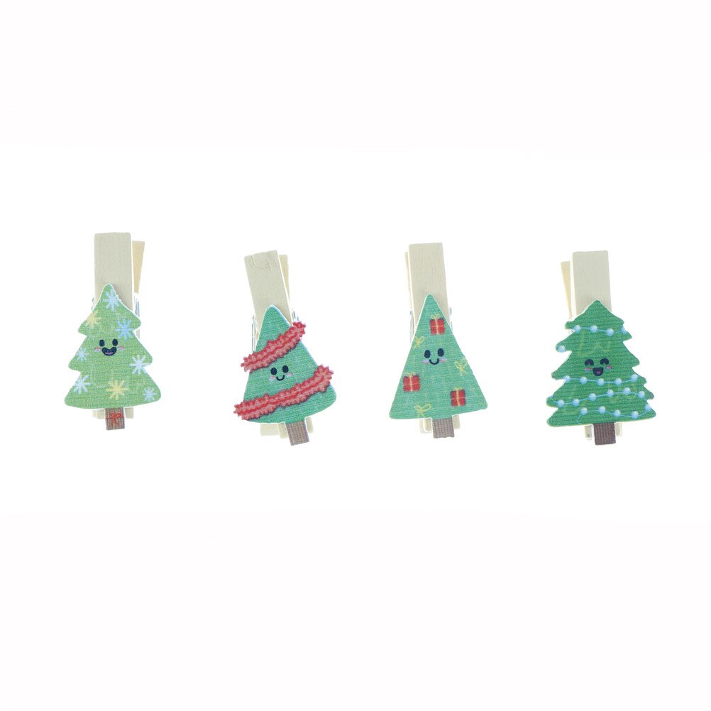10pcs/lot Lovely Christmas Tree Wooden Clip Photo paper Clothespin Craft Clips Party Decoration Clip with Hemp Rope