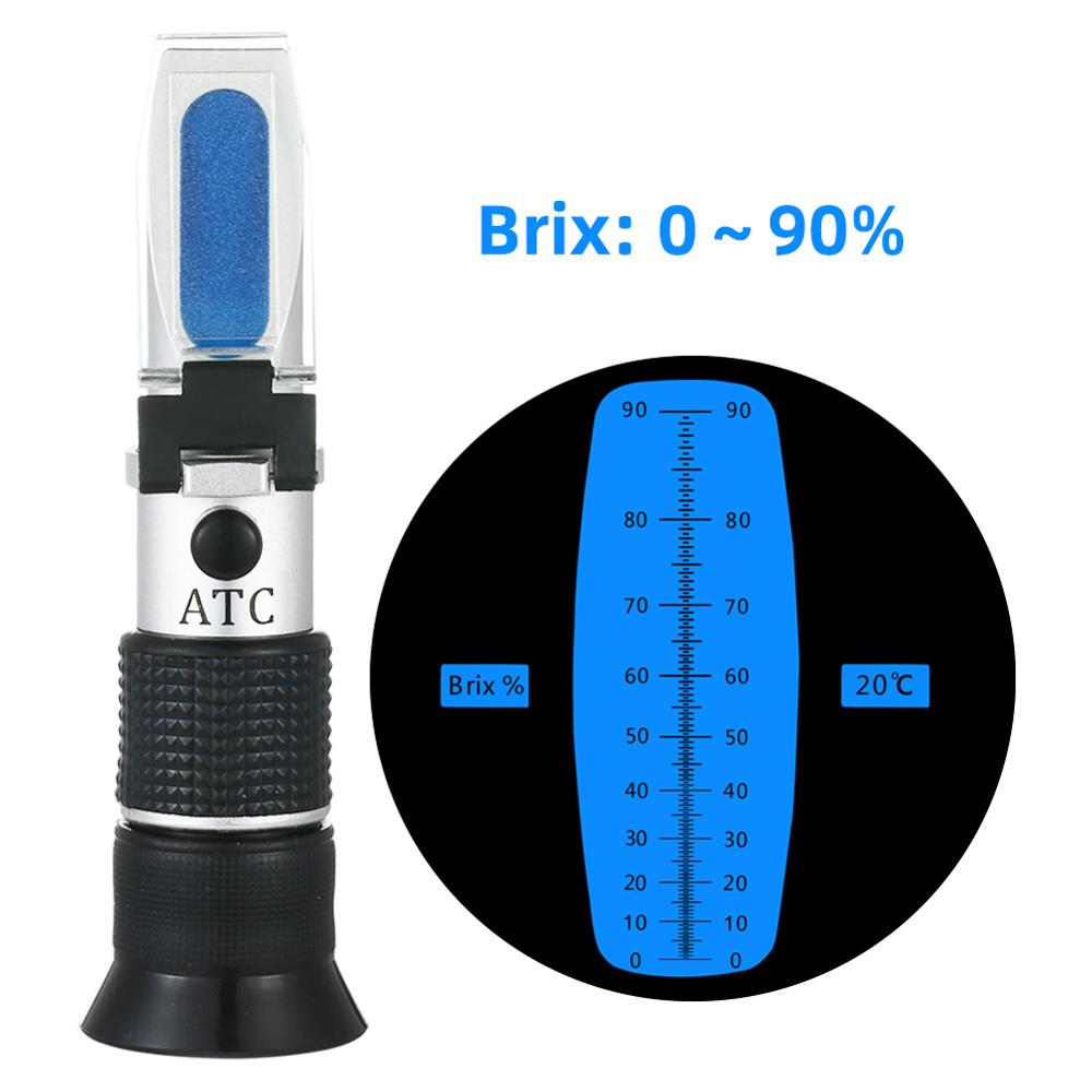 Bärbar brix refraktometer 0-90%  handhållen sockerhaltsmätare för fruktjuicesoppa vätskeindexmätinstrument: Kartong