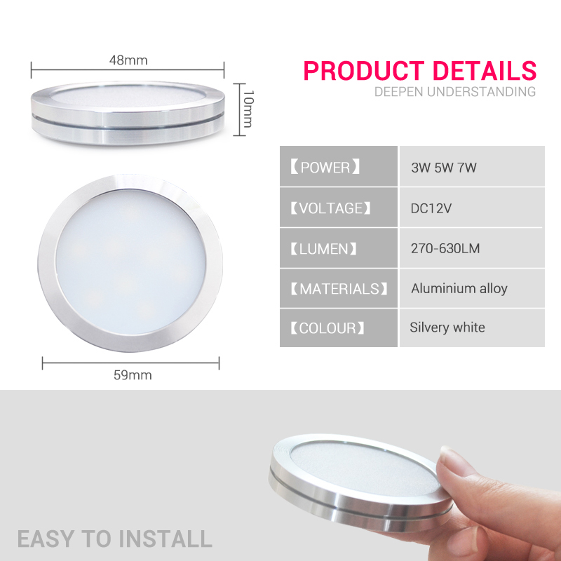 Skap søkelyset husholdning ultratynn 9mm utstillingsvindu utenpåliggende ledet-panellampe  dc12v kjøkkenmøbler mini liten downlight