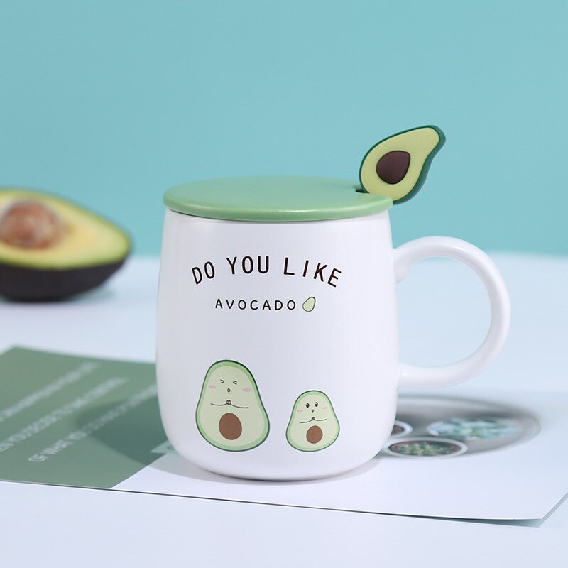 Tazas de cerámica con tapa de 400ml, taza de aguacate de Color resistente al calor, taza de leche de cerámica para el hogar, para beber en la oficina: 2