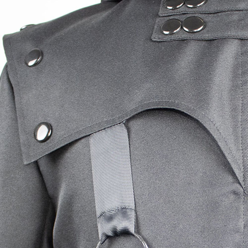 Gabardina larga para hombre, abrigo gótico negro, asimétrico, ajustado, con correa, con capucha, prendas de vestir exteriores, de otoño y otoño