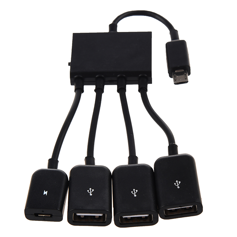 Black USB 4-Port Micro Power Cargo OTG Hub Cable Adapter