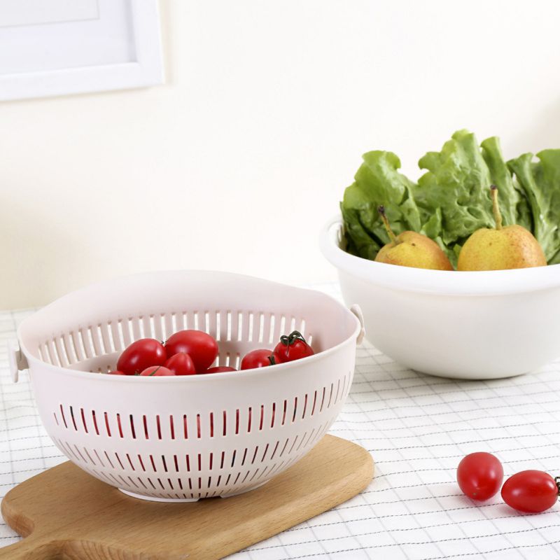 Grøntsag rengøring afløbskurv køkken plast frugt opbevaring kurv multifunktion dobbelt-lag frugt kurv
