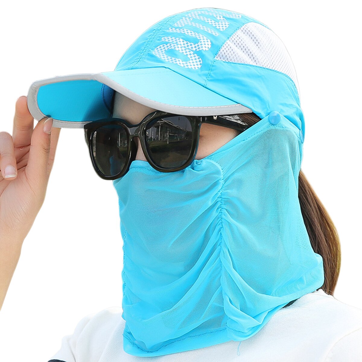Women Foldable Sun Protection Baseball Cap Outdoor Beach Camping Hat with Removable Neck Face Flap Cover