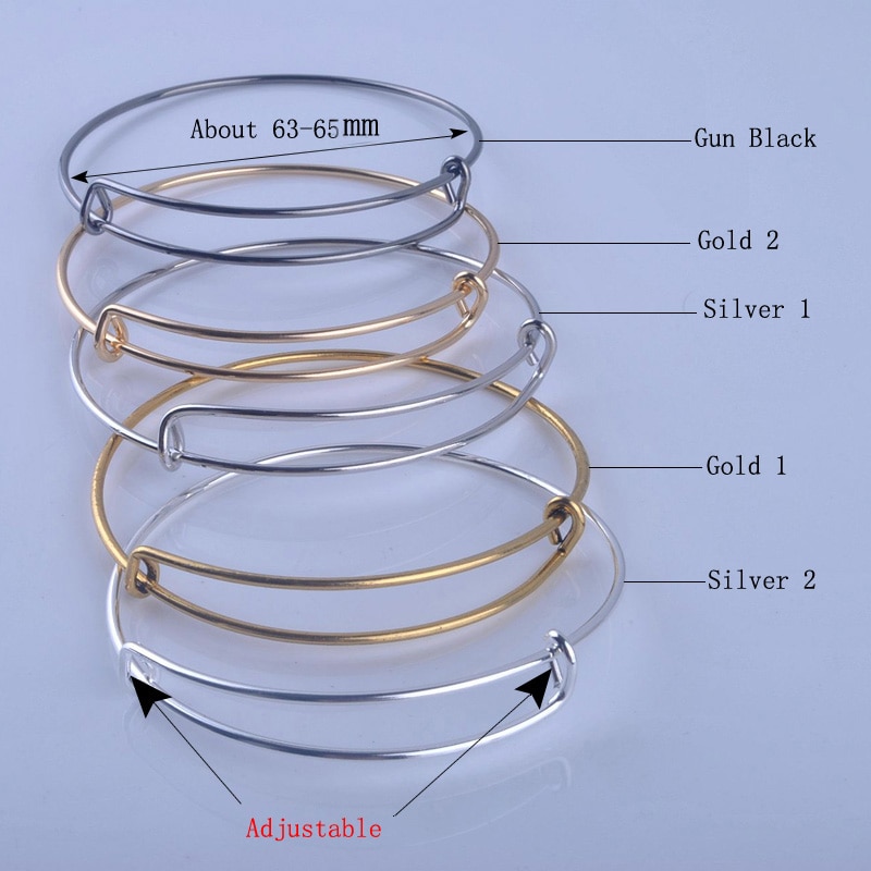 100pcs Metals Gold color Silver color DIY Bangle for Beads or Charms Adjustable Expandable Wire Bracelets Bangles