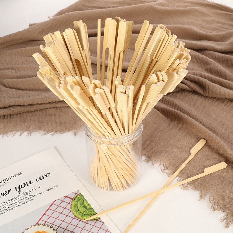100Pcs BBQ Wooden Bamboo Paddle Skewers Disposable Cocktail Party Sticks Supplies Barbecue Kitchen Accessories