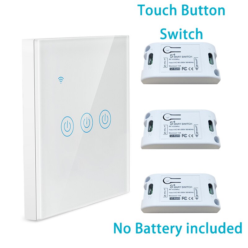 Interruptor táctil inalámbrico inteligente 1/2/3Gang 433Mhz RF interruptor de luz Panel inalámbrico Control remoto 10A/1100W transmisor receptor: 3 Gang 3 Receiver