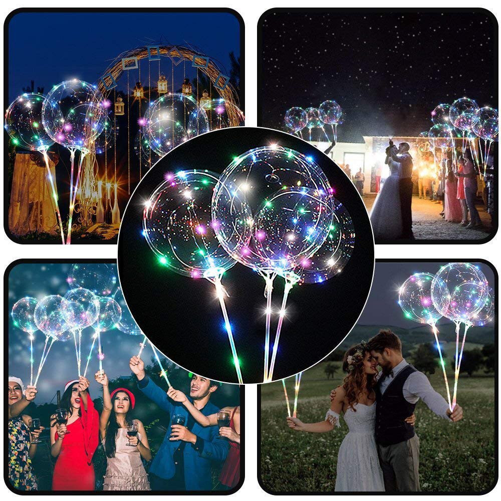 2pcs Reusable Luminous Led Balloon Transparent Round Bubble Decoration Party Wed Apr08