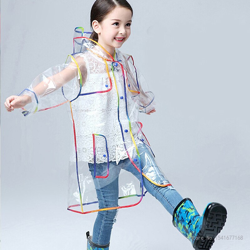 Kids Waterdicht Transparant Milieu Clear Eva Kinderen Hooded Regen Jas Voor Outdoor Regenkleding