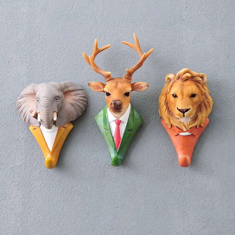 Résine créative 3D animaux crochets Hey chapeau manteau sac patère à vêtements décoration murale cerf Rhino éléphant girafe cheval décors 11