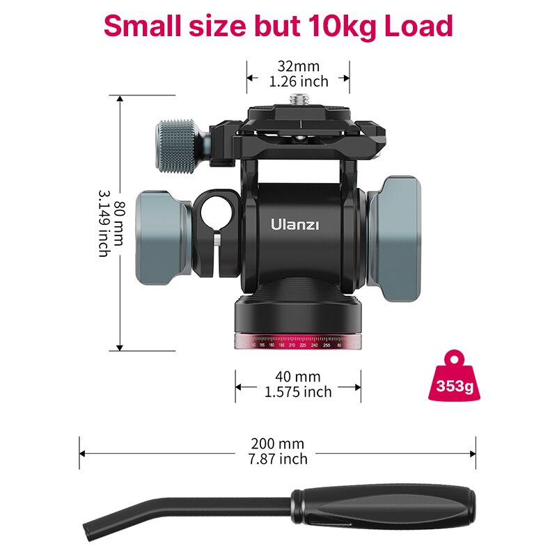 Ulanzi-Cabezal de trípode panorámico U-190, cabezal de vídeo hidráulico fluido para trípode, monopié, soporte para cámara móvil SLR DSLR