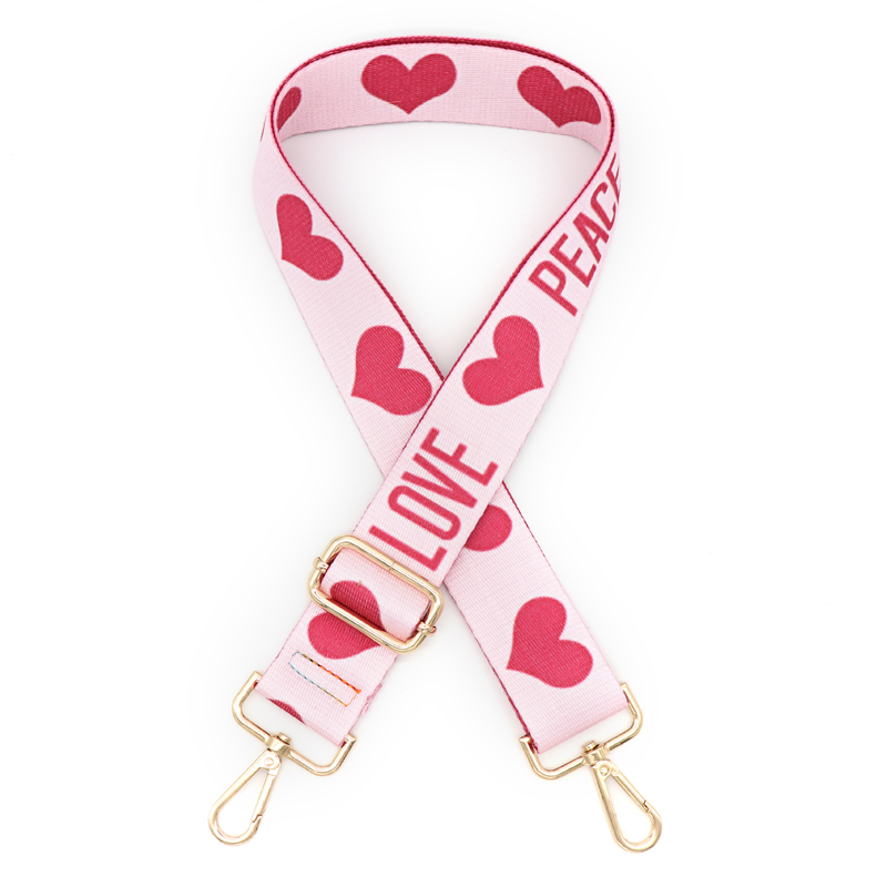 All-match stijl tas riem riem 3.8cm breedte schouderriem diy tas accessoires roze hartvormig patroon verstelbare handgreep: D / Zilveren haak