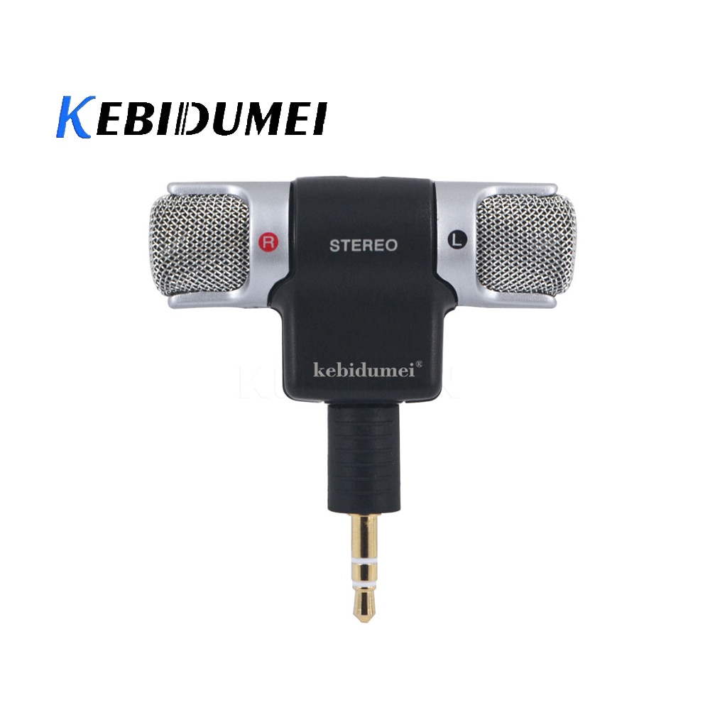 kebidumei Portable Mini Stereo Recording Microphone 3.5mm Jack Mic For Camera PC Laptop Notebook Left and Right Channel