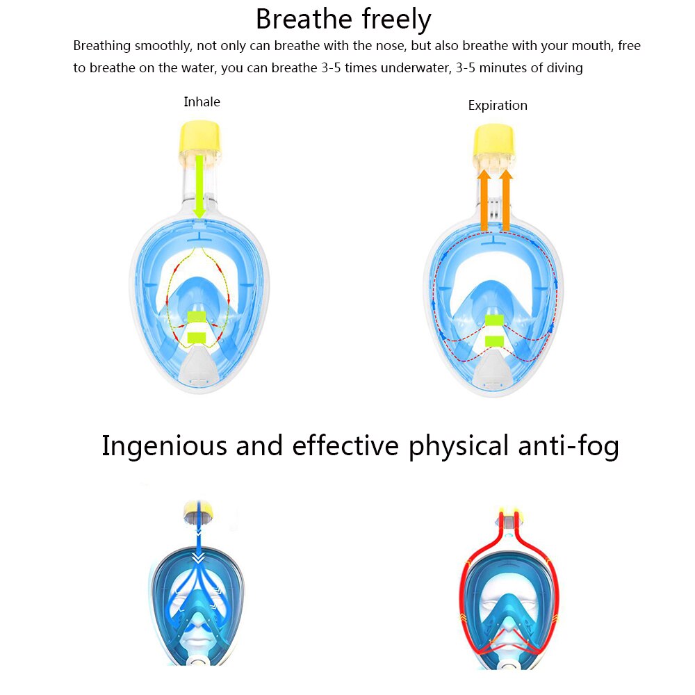 Full Face Snorkel Mask - Anti-Fog Removable - Scuba Diving Mask - Adult & Child Silicone