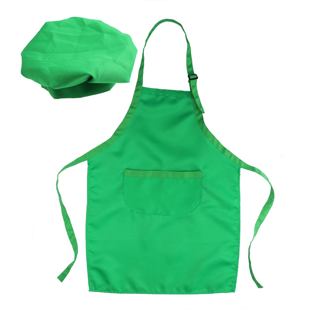 Green Polyester Children Hat Apron Suit Complete Kitchen Playset Chef Set With Chef Hat For Kids Cooking Play