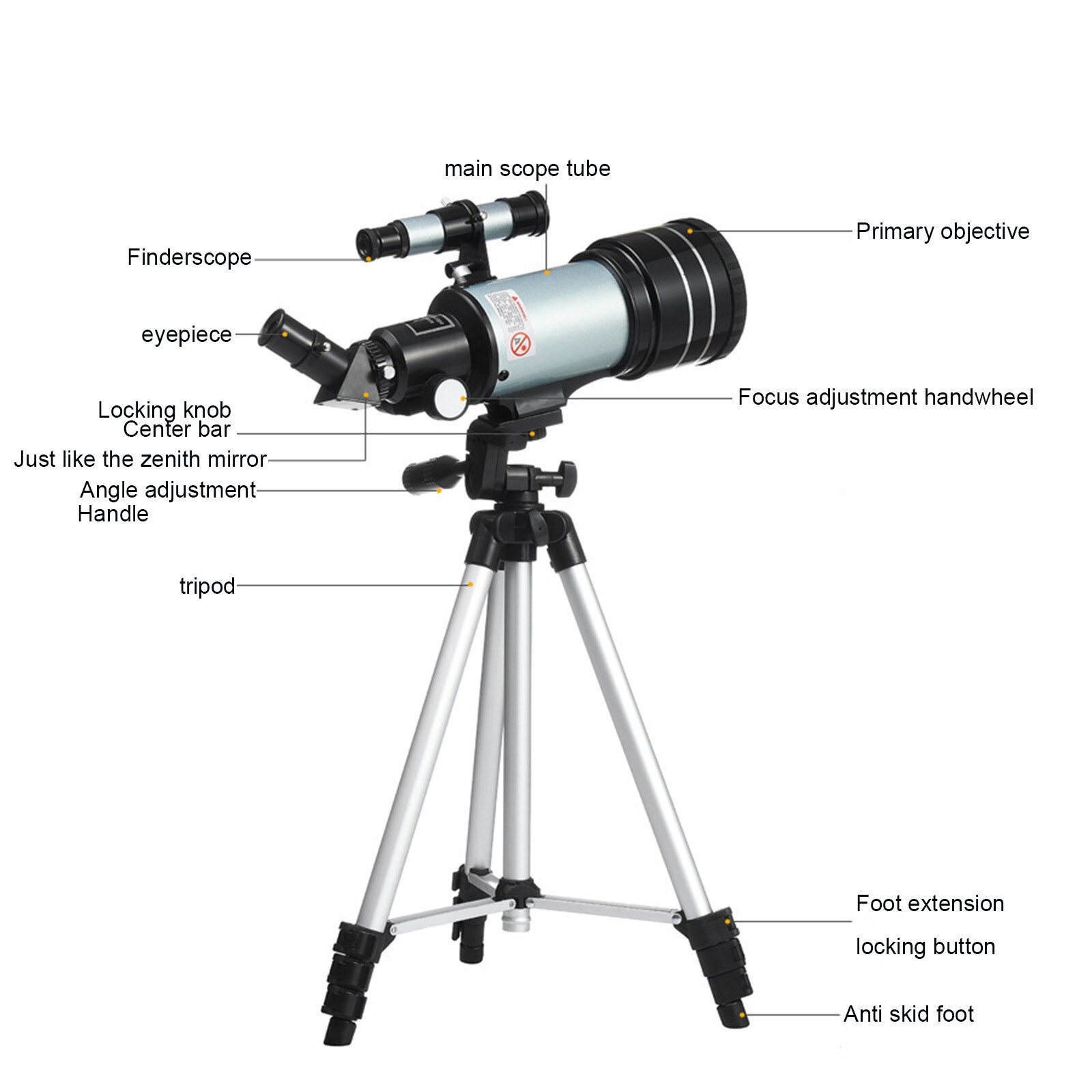 F30070 High Bracket Stargazing High Magnification High Definition Night Vision Entry Telescope For Children