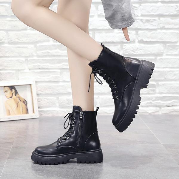 Sko rund tå kvinne flate støvletter midten-legge støvletter kvinner vinter fottøy støvler-dame lav kort gummi lolita damer høst: 2 / 39