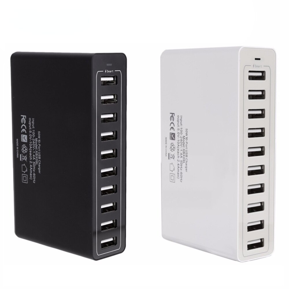 Multi-usb-ladegerät mit 10 anschlüssen, tragbar, multifunktional, universell, mit netzkabel und stecker für us, au, eu und uk.