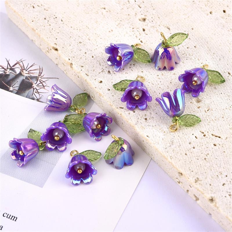 10/100 pz Perla Campana Orchidea Ciondolo Stereoscopico Foglia Fiore Adatto per Collana FAI DA TE Braccialetto Portachiavi Accessori di Gioielli: Argento placcato
