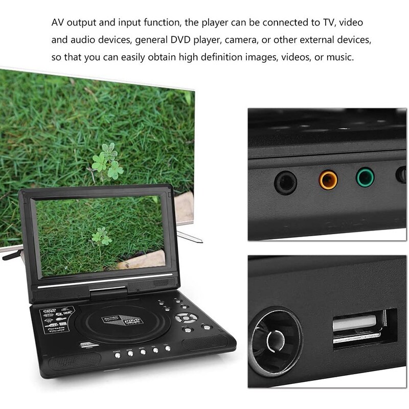 9,8 Zoll Tragbare Hause Auto DVD Spieler Drehbare VCD CD Spiel TV Spieler Radio Adapter Unterstützung FM Radio Empfang-UNS Stecker