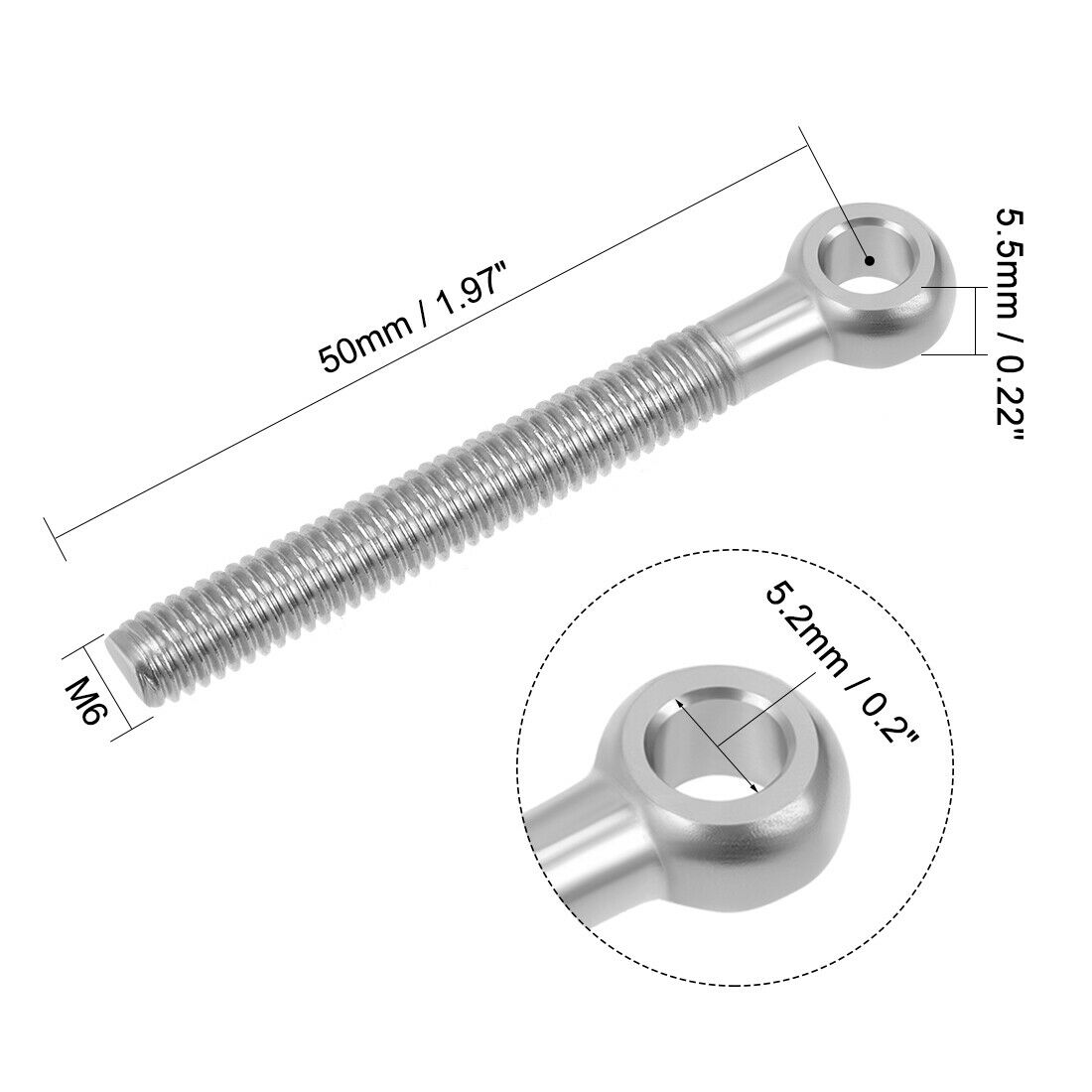 M6 x 50mm 304 Stainless Steel Machinery Shoulder Lifting Eye Bolt 2pcs