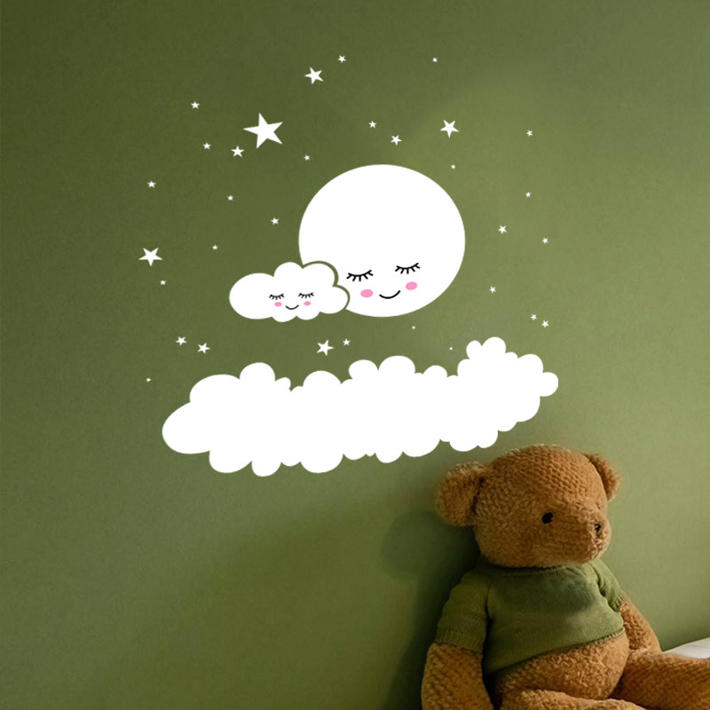 MURAL de estrellas de Luna, pegatina artística de pared DIY, papel tapiz de nubes para dormitorio infantil, calcomanías de pared para niños, niñas, bebés, decoración del hogar