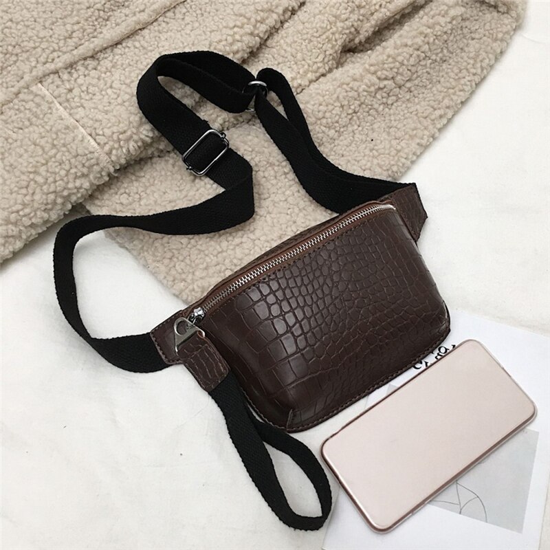 LKEEP Women bag crocodile multicolor messenger chest bag clutch female Pu leather handbag cross body bag: coffee