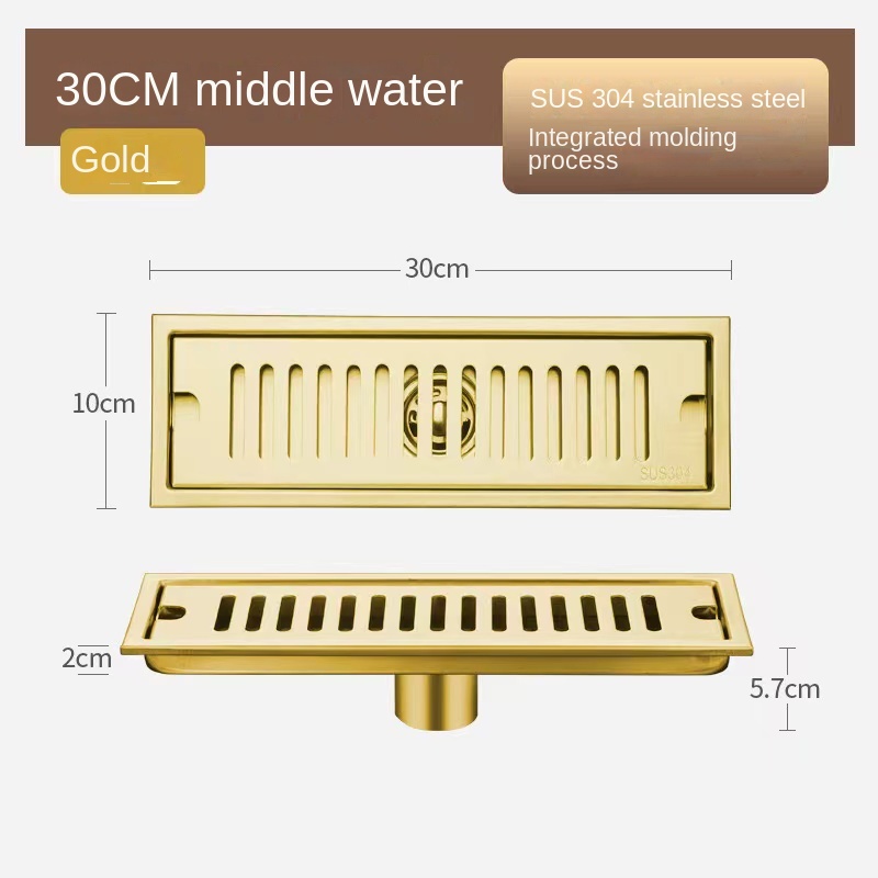 20-80CM Extended Floor Drain Golden Bathroom Stainless Steel Large Displacement Anti-Odor Barrier Hair Rectangular Floor Drain: MULTI