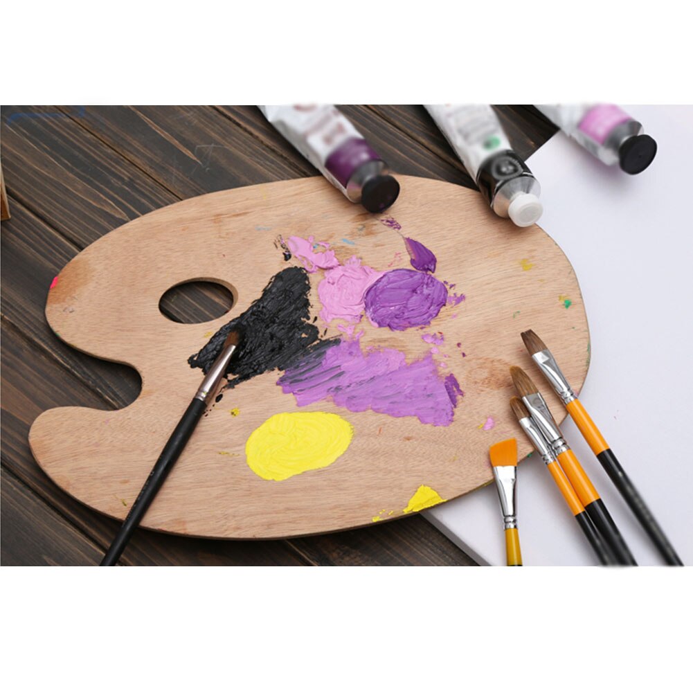 Paleta ovalada de madera para pintura al óleo, bandeja de acrílico liso con agujero para el pulgar, suministros de Arte de madera ecológica
