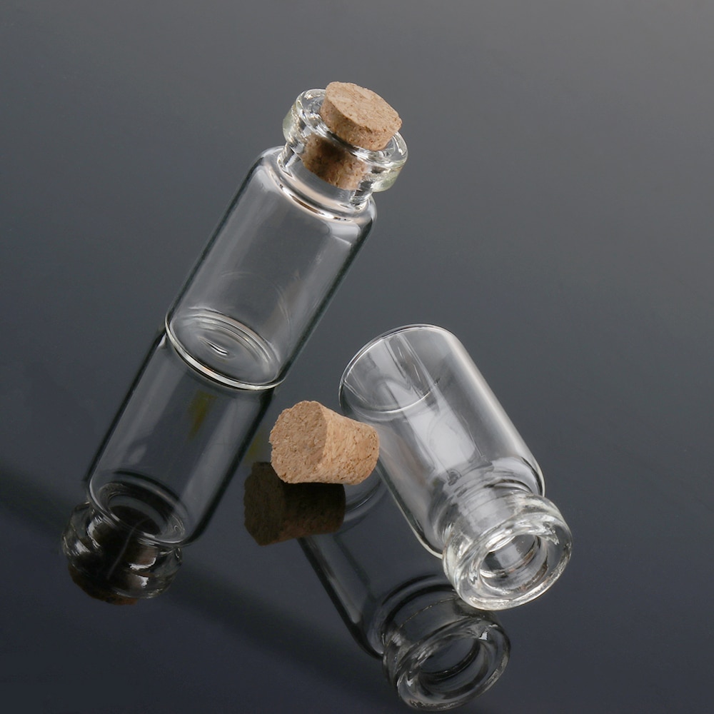 10 stuks 2/3/10ml mooie kleine flesjes met een wensbericht in helder glas, met een kurken stop, transparante mini-containers