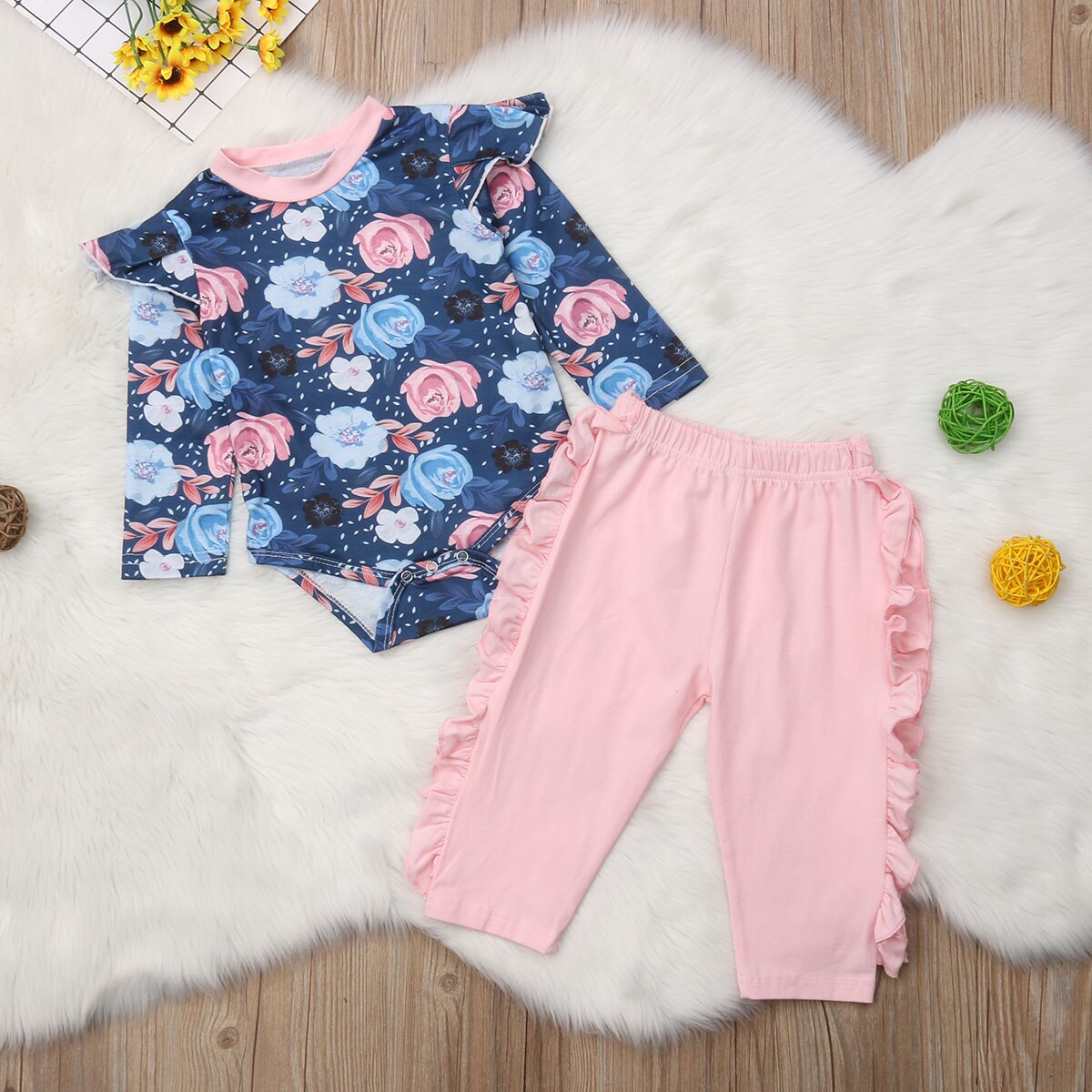 Piezas recién nacido bebé niña flor manga larga Romper Tops + Pantalones largos Leggings conjunto de ropa