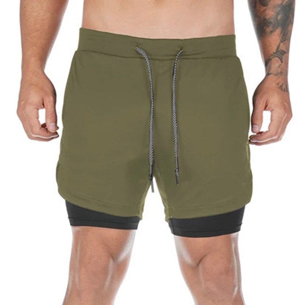 Zomer Sportbroek Mannen 2 In 1 Sneldrogende Zakken Binnen Training Quick Dry Running Sport Korte Broek Jogging Fitness shorts: AG / L