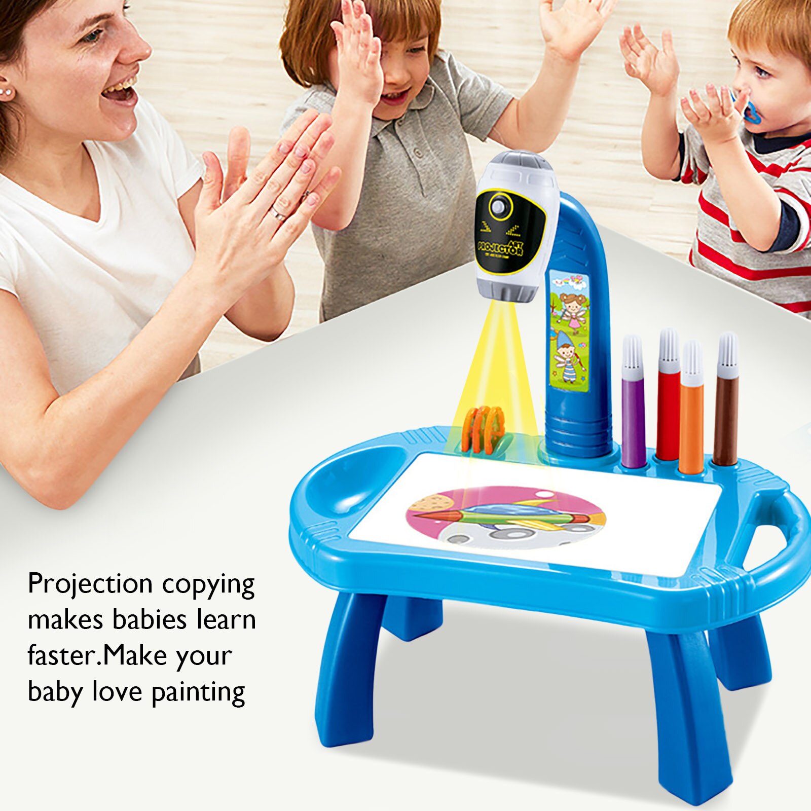 Kids Children Educational Early Learning Musical Projector Projection Painting Drawing Table Desk Toy Paint Tools Gif DIY Toys
