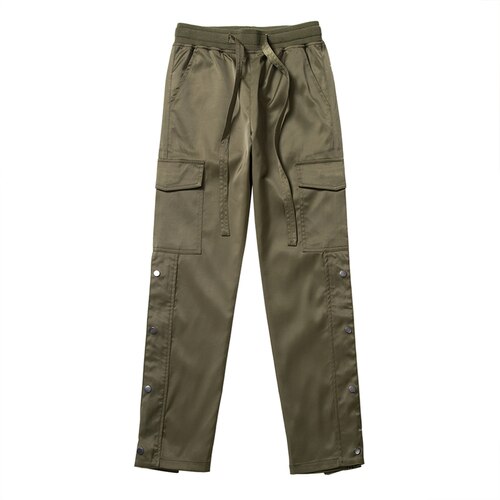 Sorte nylon snap cargo bukser herre urban streetwear punk hip hop sweatpants herre stropper knapper velcro rem lukning bukser: L / Grøn