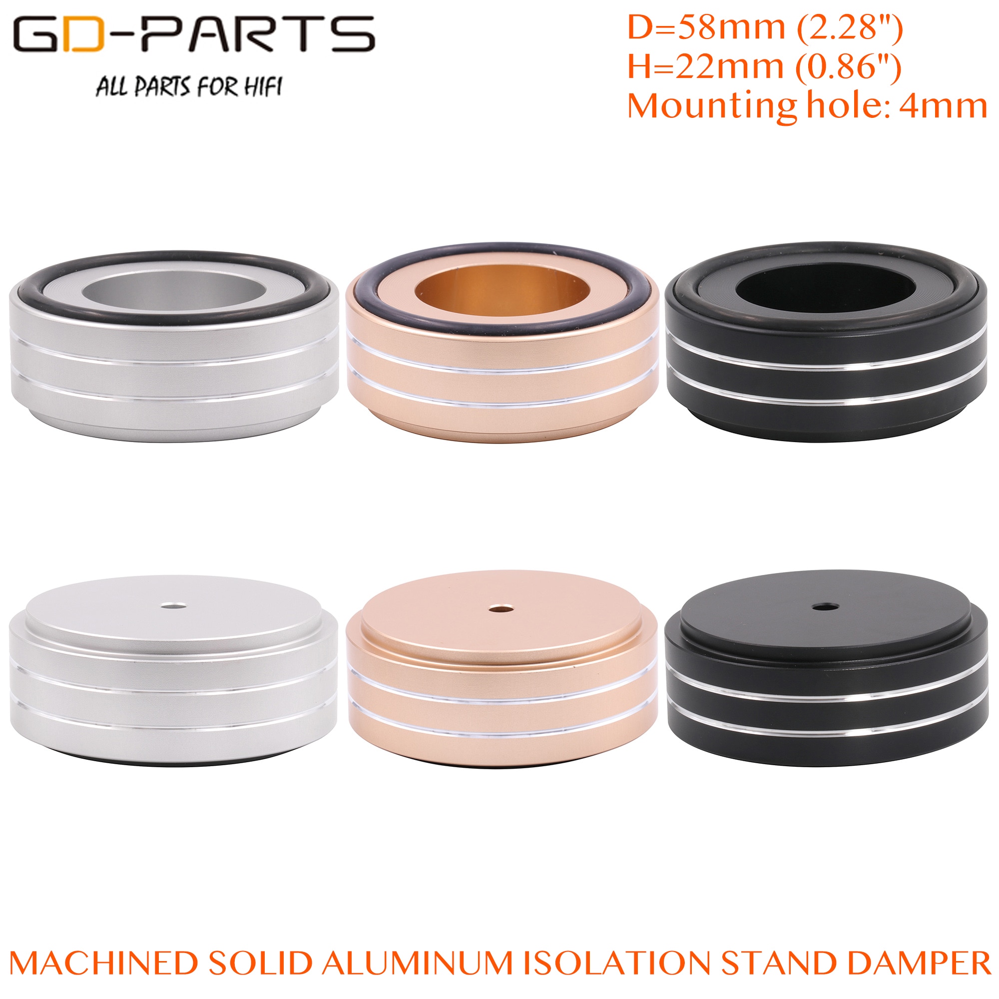 58x22mm Solid Full Aluminum Speaker AMP Turntable Recorder Isolation Foot Spike Floor Base Pad Chassis Feet Stand Cone Hifi DIY