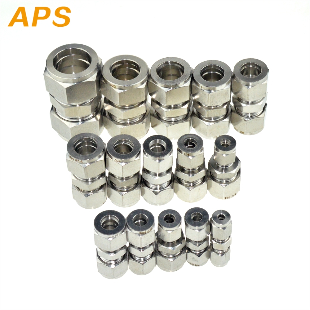 2Pcs 12mm-12mm Double Ferrule Tube Straight Compression Fitting Coupler SS Pipe Connector Stainless Steel 304