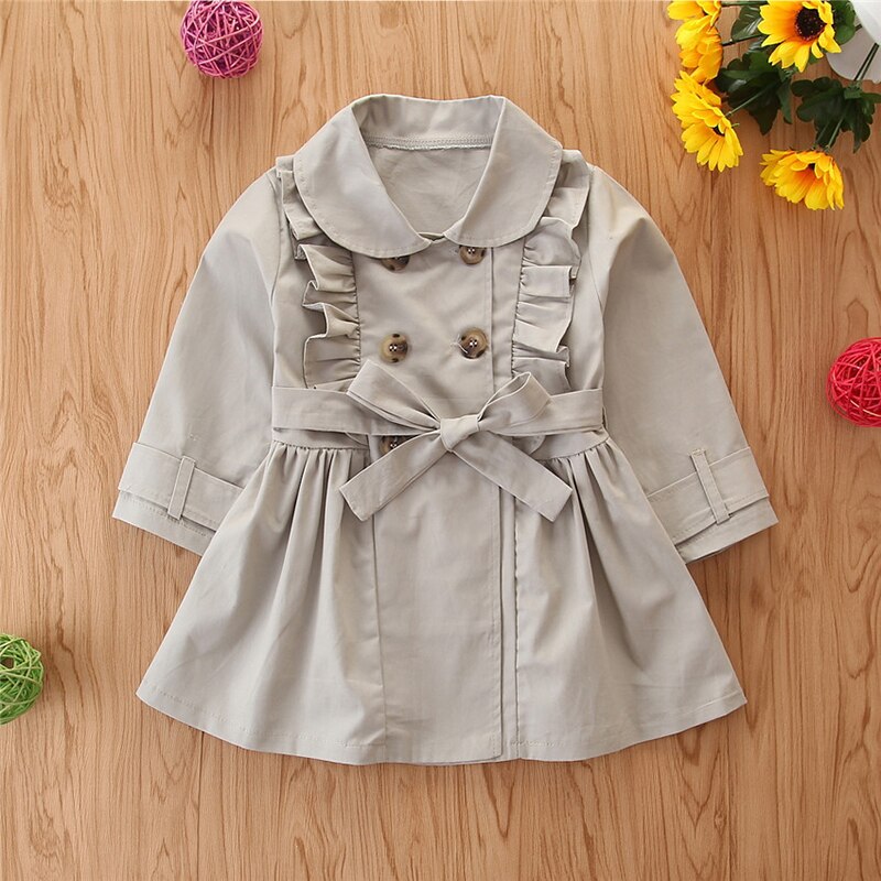 Melario Girls Trench Autumn Long Sleeve Ruffles Long Trench Coats Gilrs England Style Trench with Sashes Kids Coat